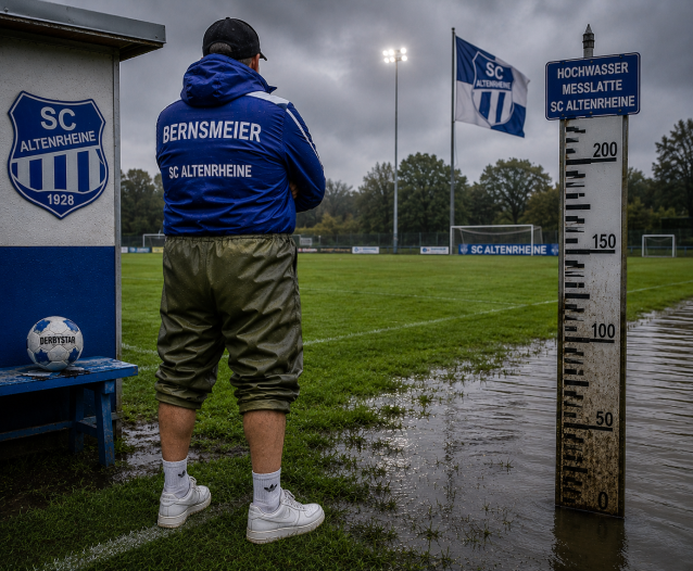 Dann erscheint endlich Trainer Sascha Bernsmeier am Spielfeldrand.