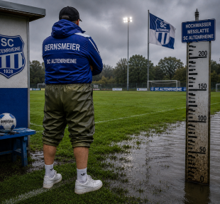 Dann erscheint endlich Trainer Sascha Bernsmeier am Spielfeldrand.