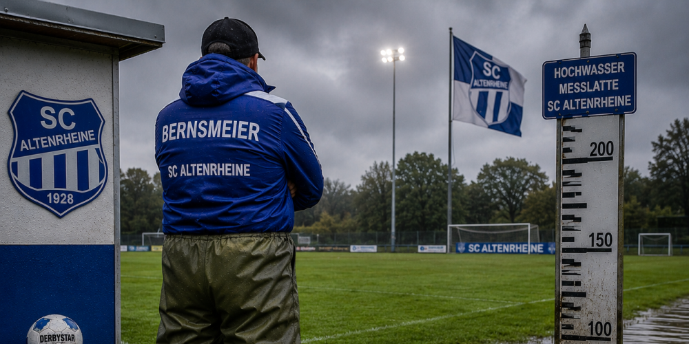 Dann erscheint endlich Trainer Sascha Bernsmeier am Spielfeldrand.