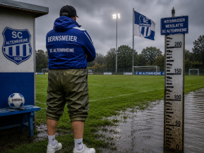 Dann erscheint endlich Trainer Sascha Bernsmeier am Spielfeldrand.