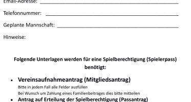 Unterlagen Spielberechtigung SC Altenrheine e.V.