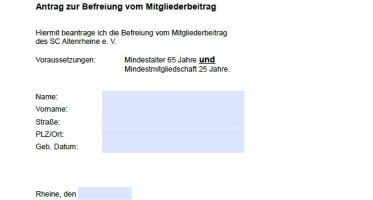 Antrag zur Befreiung vom Mitgliederbeitrag SC Altenrheine e.V.